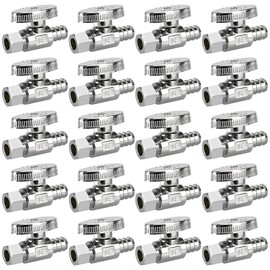 20 Pack Stop Valves, 1/4 Turn Straight Stop Valves, 3/8" OD Compression × 1/2" PEX Chrome Plated Brass for Faucet, Toilet Valves (20×Straight)