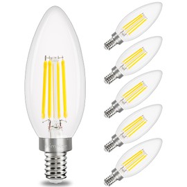 comzler E12 LED Candelabra Bulb Dimmable, Chandelier Light Bulb 2700K Warm White,40W Equivalent,Type B Ceiling Fan Bulbs,C35 B11 Edison Filament Candle Bulbs Candle Lights,400LM,Pack of 6