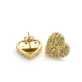 14K Gold Plated Nugget Earrings For Men,Unisex Roung Textured Cookie Nugget Stud,Cubic Zirconia Heart Shape Earrings Studs Gold (M(14mm))