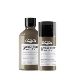 L'Oréal Professionnel Paris Absolut Repair Molecular Kit, Shampoo 300ml + Leave In 100ml, Reconstruye la estructura molecular del cabello