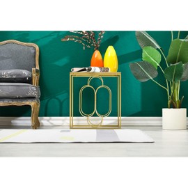 MOCOME 20" W Gold End Table with Tempered Glass Top Metal Square Frame, Side Table Accent Table Nightstand for Living Room Bedroom