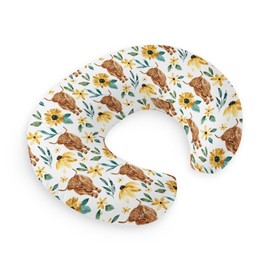 HawSkgFub Highland Cow Sunflower Nursing Pillow Cover for Baby Girl, Western Farm Animal Yak Floral Breastfeeding Pillow Slipcover, long horn cowgirls Nursing Pillowcase for Newborn Infant, Cover Only