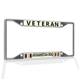 Fastasticdeals Metal Insert License Plate Frame Veteran Afghanistan-Iraq Weatherproof Car Accessories Chrome 4 Holes Solid Insert