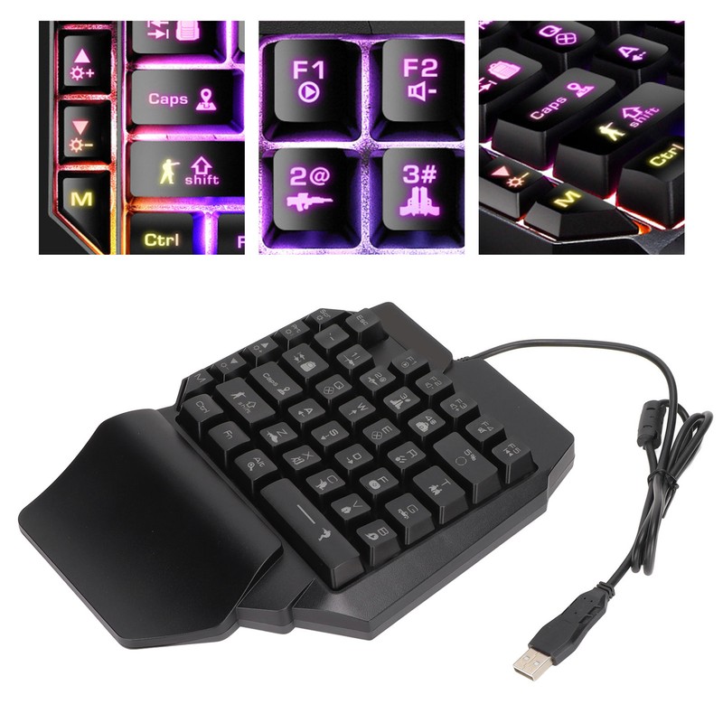 One Handed Gaming Keyboard 39 Keys Luminous Ergonomic Design Anti
