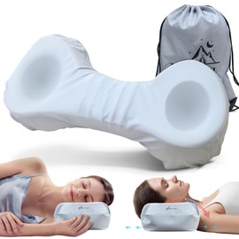 Mixiniso Cervical Neck Pillows for Tension Muscle Relief, Small Neck Roll Pillow for Side Sleepers, Camping & Travel Neck Support Memory Foam Pillow, Cervical Traction Device with Storage Bag
