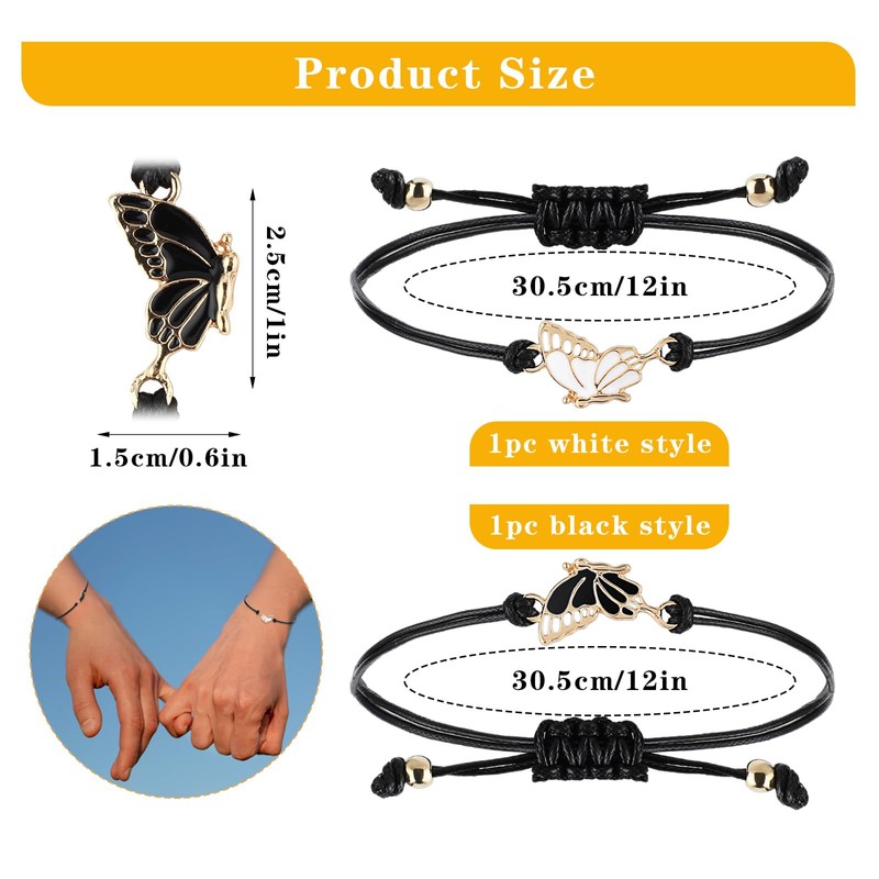 Abeillo Friendship Bracelets, Set of 2 Adjustable Butterfly Friendship Bracelets,