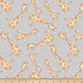 Comfy Flannel Print Giraffes & Dots Grey, Fabric by the Yard