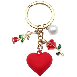 MMIUAEG Cute Heart Keychain for Women Colorful Love Heart Keyring Keychain (Red Heart Rose Flower Keychain)