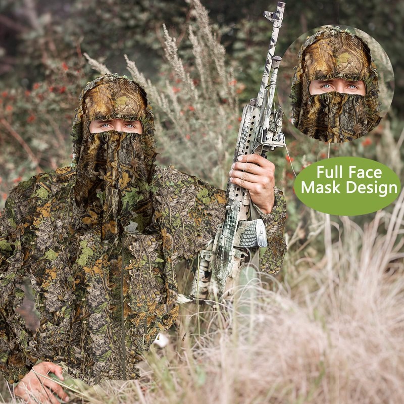 Tencen Ghillie Suit, Survival Game, Camouflage, Mesh, Hooded, One Size,