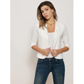 GRACE KARIN Women's Open Knitted Blazer Casual Cropped Knitted Blazer Jacket 3/4 Sleeve Cardigan, White knit