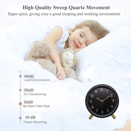 Zbeiru Analog Table Clock Battery Operated, 4.3in Desk Alarm Clock Non-Ticking with Night Light Super Silent for Bedroom Living Room Indoor décor