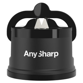 AnySharp Affilacoltelli, Sicurezza Mani Libere, Potente Suzione PowerGrip, Affila Sicuramente Tutti i Coltelli da Cucina, Ideale per Acciaio Temperato e Dentati, Il Migliore del Mondo, Nero