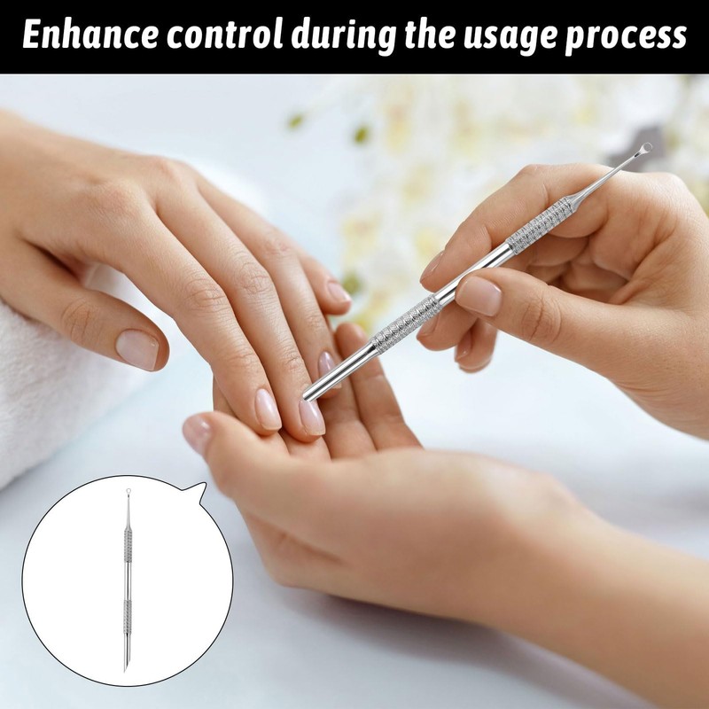2-in-1 Manicure Cuticle Pusher,Stainless Cuticle Pusher Tool,Loop & Beveled Head