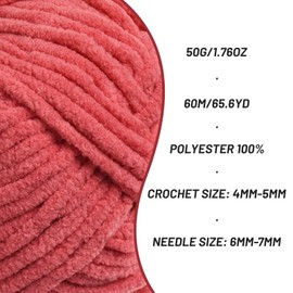 OMoiut 3 Packs Plush Chenille Chunky Crochet Yarn - Baby Yarn for Crocheting Soft - Velvet Yarn Knitting for Blankets Crafts - Fluffy Amigurumi Yarn 150g / 196.8yds (Watermelon Red)
