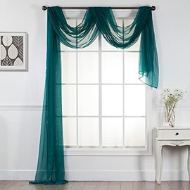 Interior Trends Multipurpose Fully Hemmed Sheer Voile Window or Event Draping Fabric Scarf Valance (Teal, 1 Piece: 37" W x 216" L)