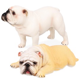 Mobestech 2Pcs Bulldog Figurine Realistic Dog Figure Models for Home Office Garden Decoration Premium Miniature Animal Ornaments for Dog Lovers