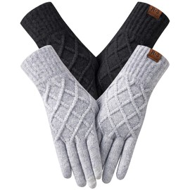 REACH STAR 2 Pairs Winter Gloves for Women, Touch Screen Thermal Knit Lining Warm Gloves for Cold Weather, For Running Driving Hiking Christmas Gifts Stocking Stuffers