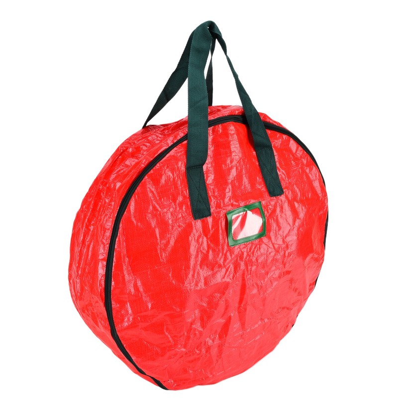 Christmas Wreath Storage Bag PE Woven Fabric Dustproof Round Red