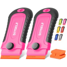 DIYSELF 2 Pcs Plastic Razor Blade Scraper with 10 Pcs Blades, Plastic Scraper Tool for Adhesive Remover, Scrapers for Cleaning Stickers, Decals, Paint, Glass, Windows, Car, No Scratches (Pink)