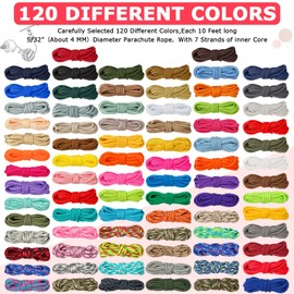 Riakrum 120 Pcs Paracord 550 10 Feet Paracord Cord Parachute Paracord Rope Multifunction DIY Paracord Bracelets Making Kit with Drawstring Bag for Making Lanyard Dog Collar Gift(Bright Colors)