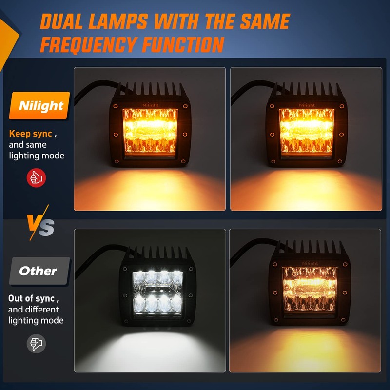 Nilight 2PCS 42W Light Bar 3Inch Cube Pod Light Amber