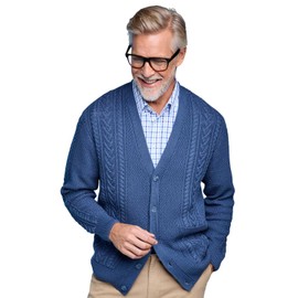 Tootal Men's Chunky Cable Knit Cardigan with Pockets Soft Cotton Blend with 5 Button Fastening Denim L