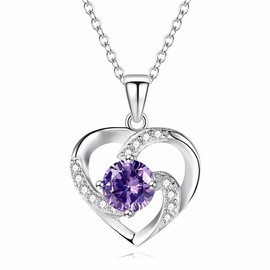 MenYiYDS - 1PC 925 Sterling Silver Love Heart Rose Gold Plated Birthstone Pendant Necklace Women Necklace Jewelry Gift with 5A Cubic Zirconia, Sterling Silver Cubic Zirconia