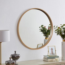 WallBeyond Round Wood Mirror 24" Circle Wall Mirror for Bathroom Round Wall Mirror for Wall Decor, Vanity, Entryway Living Room, Honey