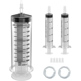 Syringe 500 ml, bubble syringe, plastic syringe, dosing syringe for brake bleeder, feed syringe, marinating syringe and suction syringe with hose (500 ml)