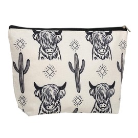 Wasise Highland Cow Bag - Highland Cow Gifts, Waterproof Canvas Cosmetic Bag for Women, Western Style Cows Print Purs,Small Makeup Organizer,Cowgirl Stuff for Women,Multifunctional Travel Makeup Bags
