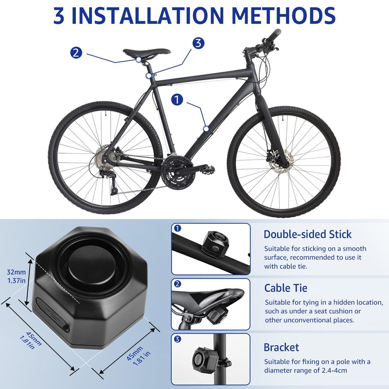 Cruxer Bike Alarm USB Rechargeable Wireless Anti-Theft Vibration Alarm,110db Volume