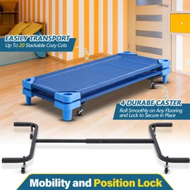 Aurelema Universal Cot Carrier Cozy Cot Trolley with 4 Strength Casters Holds up to 20 Cots Preschool or Classroom Cot Storage Trolley