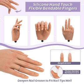 Veikmv Practice Hand for Acrylic Nails,Silicone Nail Hand Practice,with Flexible Bendable Fingers,Nail Art Gel Polish Practice, Manicure Supplies for Beginners