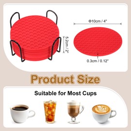 uxcell 12 Pcs Silicone Coasters with Holder, 4 Inch Round Coaster for Drink, Non-Slip Non-Stick Heat Resistant Place Mats Washable for Cups Tabletop Protection Table Decor, Red
