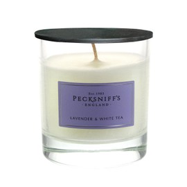 Pecksniffs Lavender & White Tea Scented Candle | Elegant Glass Vessel with Metal Lid | Scented Candles for Home | 1 Wick, 184g/6.49oz