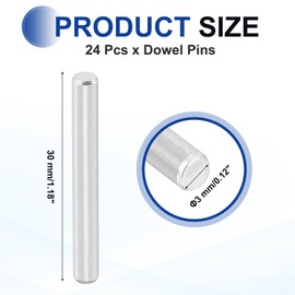 EILGREE 24 Pcs 3 x 30 mm 316 Stainless Steel Dowel Pins, Cylindrical Shelf Support Peg Pin Rod Fasten Elements for Machine Building, Furniture Installation, DIY Project, Silver Tone
