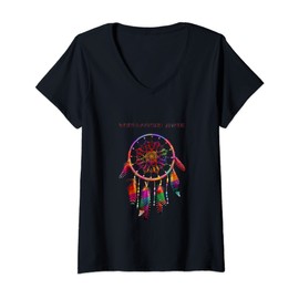 Womens WHITE MOUNTAIN APACHE Native Indian Colorful Dreamcatcher V-Neck T-Shirt