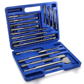 Cididu 17 Pcs Rotary Hammer Drill Bits for Concrete, Carbide-Tipped Masonry Drill Bit Set, Portable Chisels Set with Storage Case, Hole Drilling Tool for Stone Cement Brick Masonry Construction