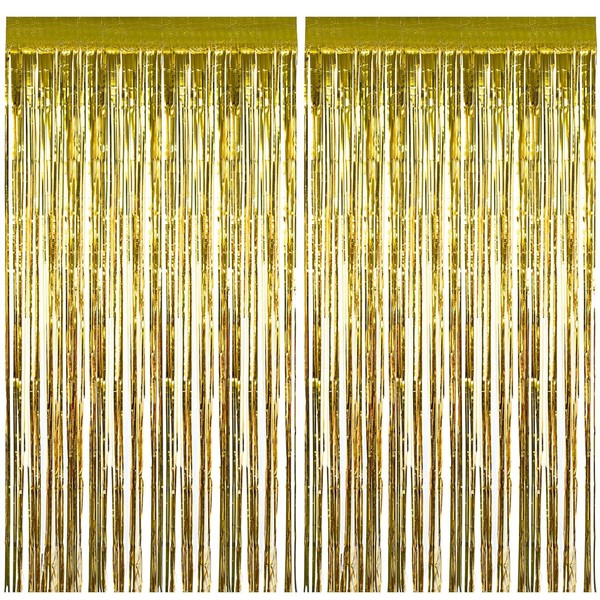 Luoqun88 2 PCS 3.2 x 6.5ft Glitter Gold Tinsel Curtain,