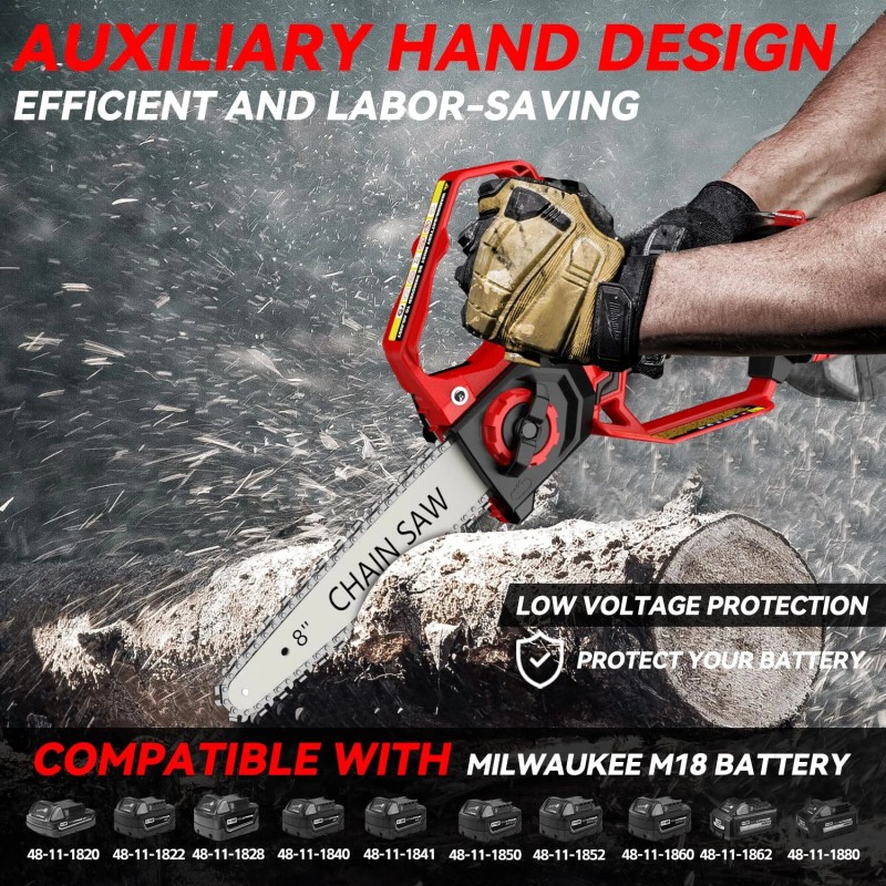 Demima Mini Chainsaw for Miwaukee M18 Battery, 8-Inch and 6-Inch
