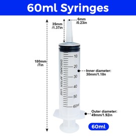 4 Pack 60ml Syringe Plastic Sterile Syringe, Individually Sealed Packaging Syringes with Catheters and Brushes Sterile Package Scientific Lab Measuring Watering Feeding Syringe Tool