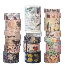 Lashua Washi Tape, 18 Rollen Klebeband Bunt, Masking Tape Dekorative für Scrapbooking, Handwerk, Bullet Journals, Basteln, Schmetterling