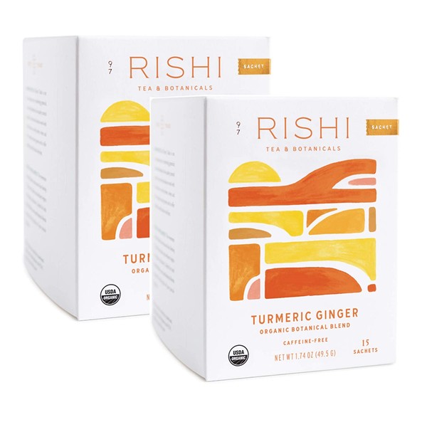 Rishi Tea Turmeric Ginger Tea, Organic Caffeine-Free Herbal Tea Sachet Bags, 15 Count (Pack of 2)