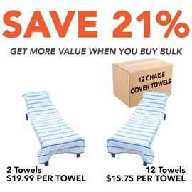 Arkwright Pool Chair Covers (Oversized:30x85 Inch, 12 Pack Bulk Case), Cotton Chaise Lounge Cover with 8 Inch Deep Pocket to Fit Any Beach Chair (Blue)