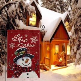 AVOIN colorlife Let It Snow Snowman Snowflake Christmas Garden Flag 12x18 Inch Vertical Double Sided, Red Winter Farmhouse Yard Outdoor Decoration