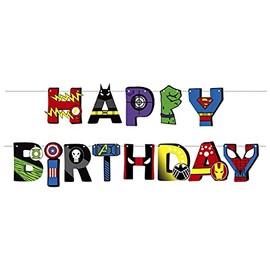 Super Hero Birthday Banner Party Decoration - Comic Superhero Happy Birthday Supplies Decor for Kids Parties Boys Girls