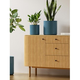 LE TAUCI Ceramic Plant Pots Indoor, 10+8+6 Inch Planters for Indoor Plants, Mid-Century Modern Flower Pots with Drainage Hole and Plug, Cylinder Round Planters, Set of 3, Reactive Glaze Blue