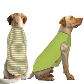 KYEESE Paquete de 2 Camisetas para Perros, Camisetas de algodón a Rayas para Perros, Camisetas Suaves y Transpirables, Ropa para Perros, Talla XXX Grande, Verde + Rayas