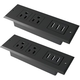 2 Pack Furniture Recessed Power Bar with 3 USB A Ports and 2 Outlets.Meeoueoiu Desk Flush-Mount Power Bar Outlet,Desk Rectangular Power Grommet for End Table,Sofa,Cabinet,6.5FT,Black