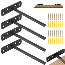 OUZHOU 4 Pcs Floating Shelf Bracket, Hidden Shelf Brackets 6 Inch Solid Steel Shelf Support, Heavy Duty Shelf Brackets T Shape Concealed Steel Bracket for Shelves Wall Mounted Cabinet Furniture